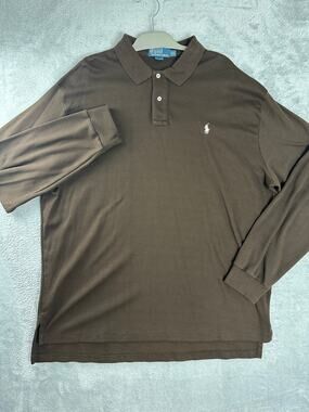 Polo Ralph Lauren Chocolate Brown Cotton Interlock Long Sleeve Polo Shirt XXL